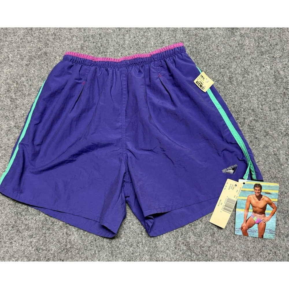 Catalina Swim Trunks Mens M Blue Mark Spitz 100 Meters 80s Vintage NWT Deadstock